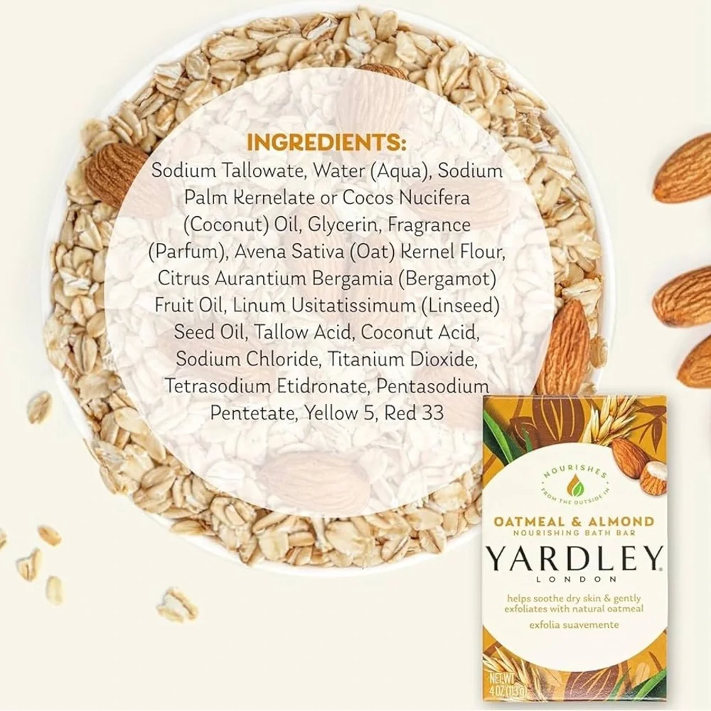 Yardley Of London Oatmeal and Almond Nourishing Bath Bar Luxury Beauty Soap 4 Oz
